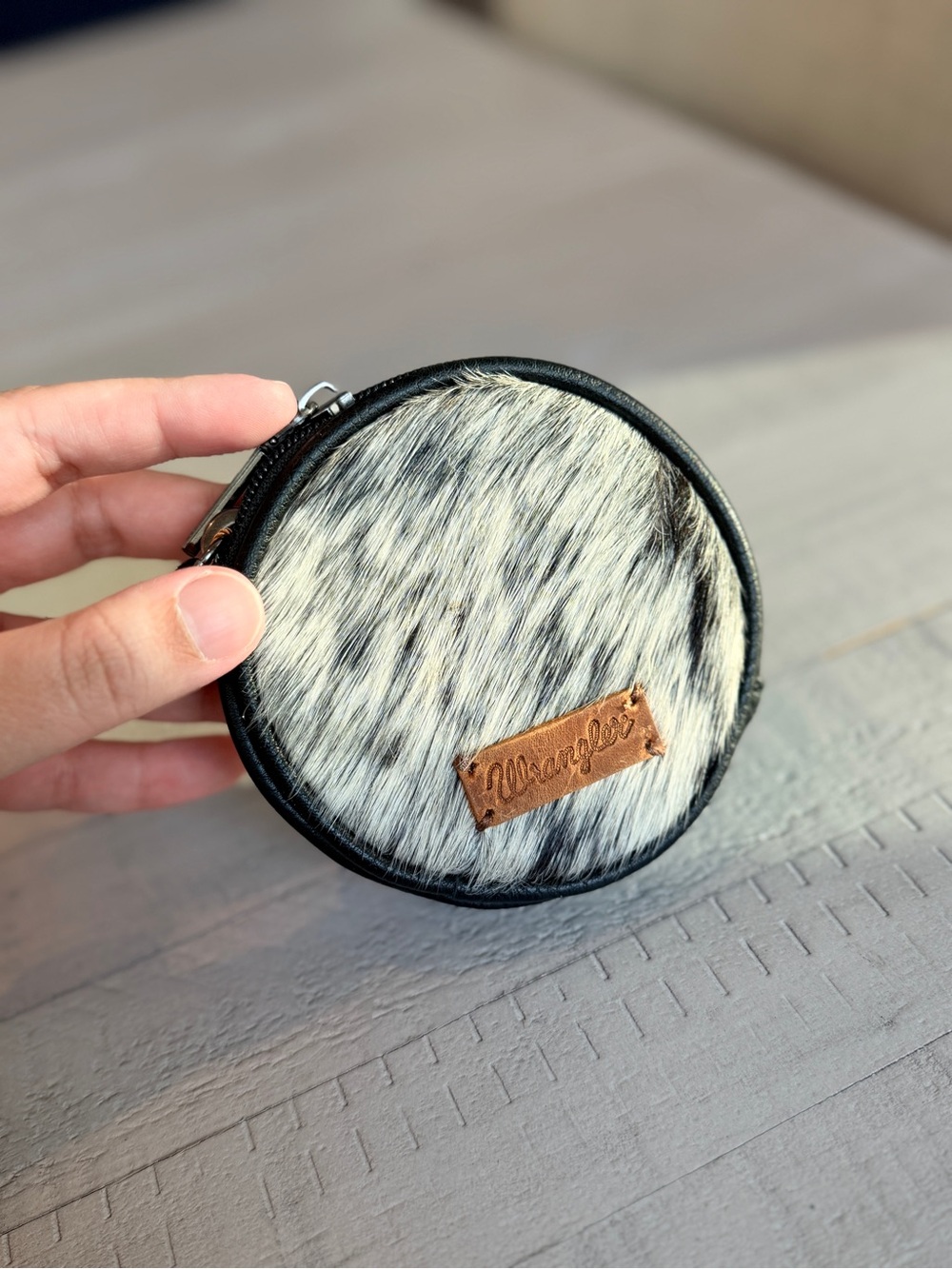 Wrangler Round Cowhide Coin Pouch Bag Charm - Black & White